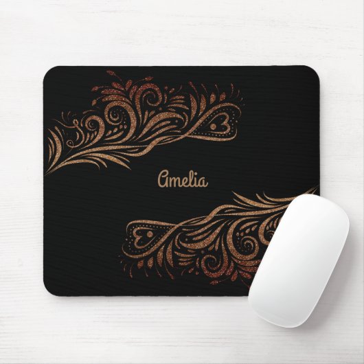 Goldener Glitzer Wirbel Doodle Elemente Romantisch Mousepad (Mit Mouse)