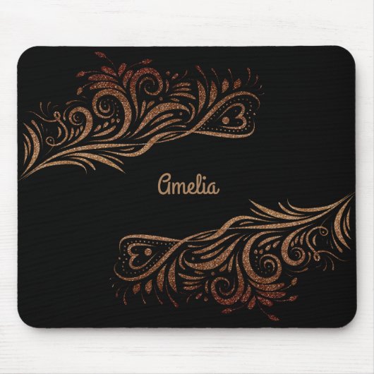 Goldener Glitzer Wirbel Doodle Elemente Romantisch Mousepad (Vorne)