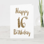 Goldener Glitzer zum 16. Geburtstag Karte (Vorderseite)