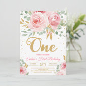 Goldener Glitzer zum ersten Geburtstag Einladung (Stehend Vorderseite)