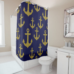 Goldener Glitzeranker Navy Blau Segelglitter Duschvorhang