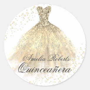 Goldener Glitzerkleid Quinceanera Aufkleber