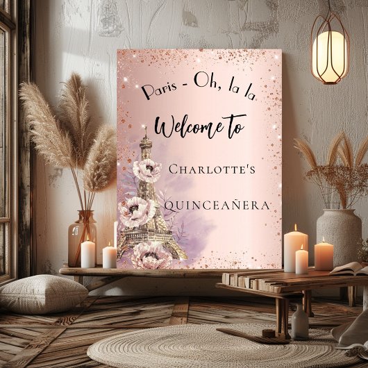 Goldener Goldgruß im Eiffelturm von Quinceanera Pa Poster