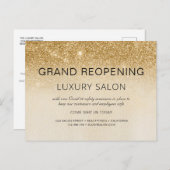 Goldener Grand-Reöffnungs-Glitzer Luxus-Friseur Ankündigungspostkarte (Vorne/Hinten)