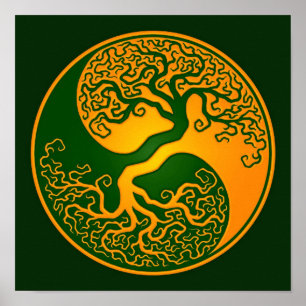 Goldener grüner Baum des Lebens Yin Yang Poster