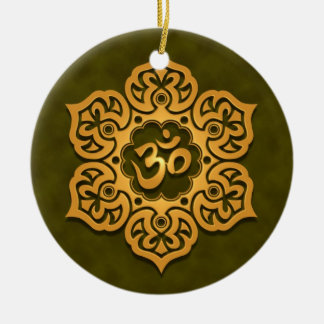 Goldener grüner Om-mit Blumenentwurf Keramik Ornament