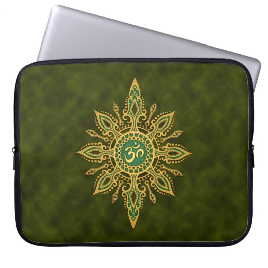 Goldener grüner Om-Stern Laptopschutzhülle (Vorderseite)