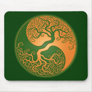 Goldener grüner Yin Yang Baum Mousepad
