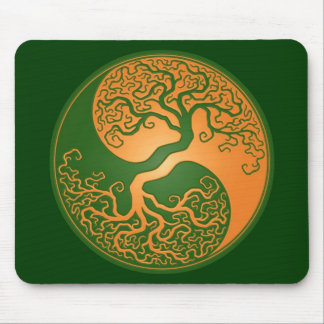 Goldener grüner Yin Yang Baum Mousepad