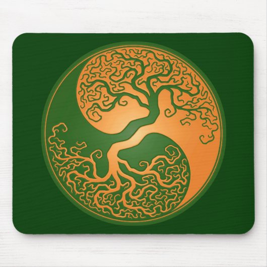 Goldener grüner Yin Yang Baum Mousepad (Vorne)