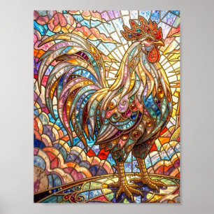 Goldener Hahn des Lichts, der Mosaik kräht Poster