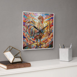 Goldener Hahn des Lichts Krähendes Mosaik Quadratische Wanduhr