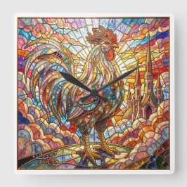 Goldener Hahn des Lichts Krähendes Mosaik  Quadratische Wanduhr