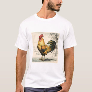 Goldener Hahn japanische Kunst T-Shirt