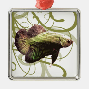 Goldener Halbmond-Betta-Siamesischer Kampffisch Ornament Aus Metall