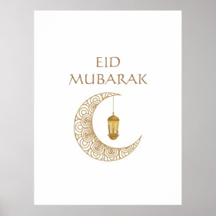 Goldener Halbmond & Laterne Eid Mubarak Islamisch Poster
