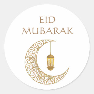 Goldener Halbmond & Laterne Eid Mubarak Islamisch Runder Aufkleber
