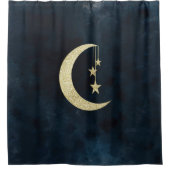 Goldener Halbmond mit Sternen Duschvorhang (Vorderseite)