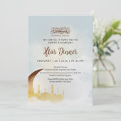 Goldener Halbmond-Moschee-Silhouette Iftar-Abendes Einladung (Stehend Vorderseite)