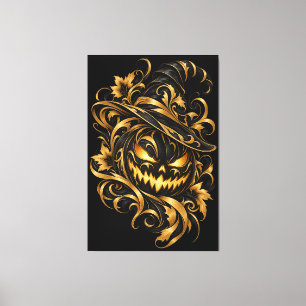 Goldener Halloween-Kürbis auf Leinwand