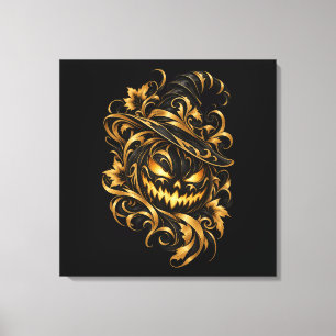 Goldener Halloween-Kürbis umwickelter Canvas Leinwanddruck