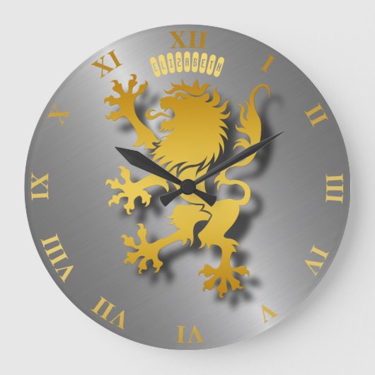 Goldener heraldischer Löwe mit Schatten-Uhr Große Wanduhr (Vorderseite)