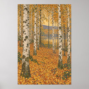 Goldener Herbst-Birkenwald – Jugendstil-Wandkunst Poster