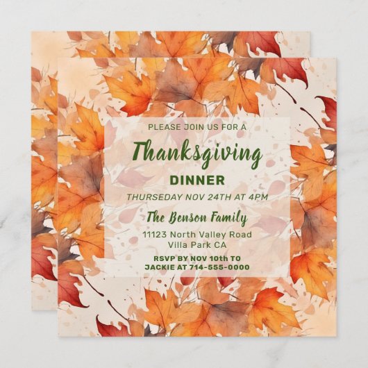 Goldener Herbst bringt Erntedank Dinner Einladung (Vorne/Hinten)