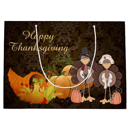 Goldener Herbst Ernte Damask glückliches Erntedank Große Geschenktüte (Vorderseite)