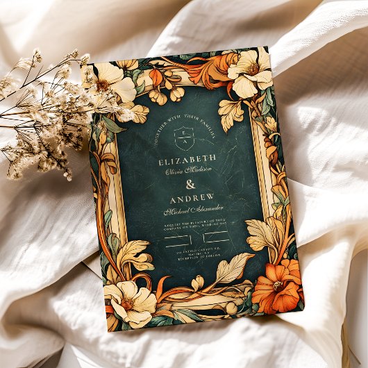 Goldener Herbst Jugendstil Hochzeit Einladung