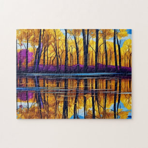 Goldener Herbstwald am See Puzzle
