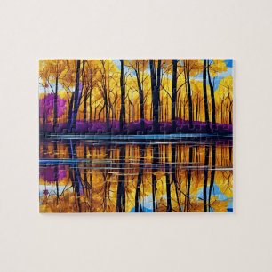 Goldener Herbstwald am Wasser Puzzle