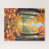 Goldener Herbstwaldweg Warme Wasserfarbenblätter Puzzle (Horizontal)