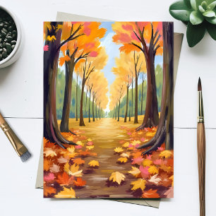 Goldener Herbstwaldweg Warmes Wasserfarblaub Postkarte