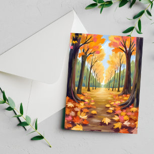 Goldener Herbstwaldweg Wasserfarben Laubkarte