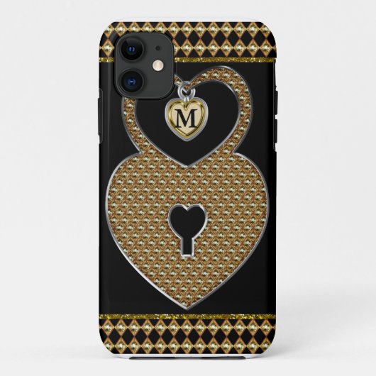 Goldener Herz-Verschluss mit Charme-Monogramm Case-Mate iPhone Hülle (Rückseite)