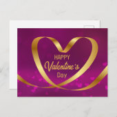 Goldener Herzklopfen - Happy Valentine's Day Lila Postkarte (Vorne/Hinten)