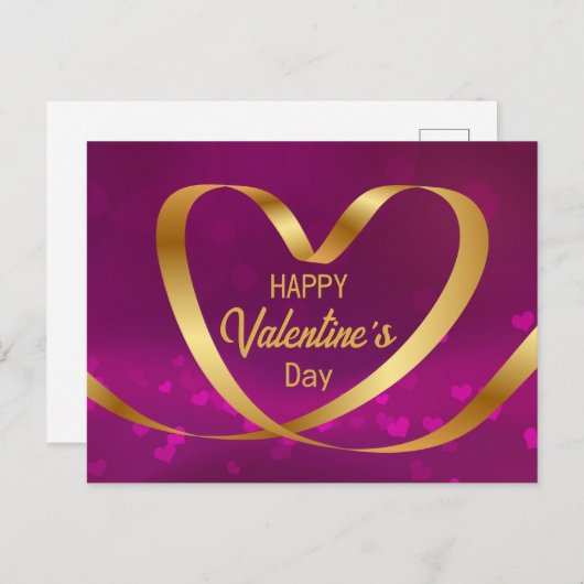 Goldener Herzklopfen - Happy Valentine's Day Lila Postkarte (Vorne/Hinten)