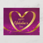 Goldener Herzklopfen - Happy Valentine's Day Lila Postkarte (Vorderseite)