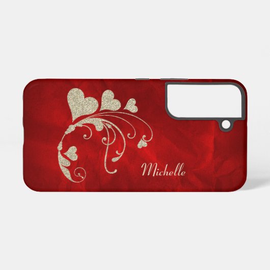 Goldener Herzwirbel Glitzer auf Rot Samsung Galaxy Hülle (Rückseite (Horizontal))