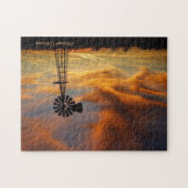 Goldener Himmel mit Windmill Silhouette PUZZLE (Horizontal)