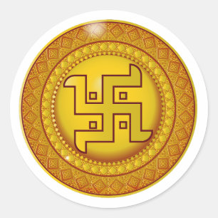 Goldener hinduistischer Swastik-Aufkleber Runder Aufkleber
