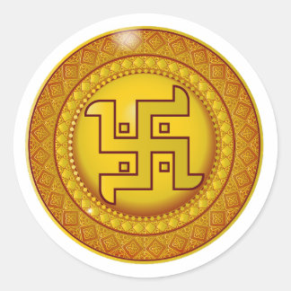 Goldener hinduistischer Swastik-Aufkleber Runder Aufkleber