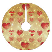 Goldener Hintergrund und goldene Herzen Polyester Weihnachtsbaumdecke (Vorderseite)