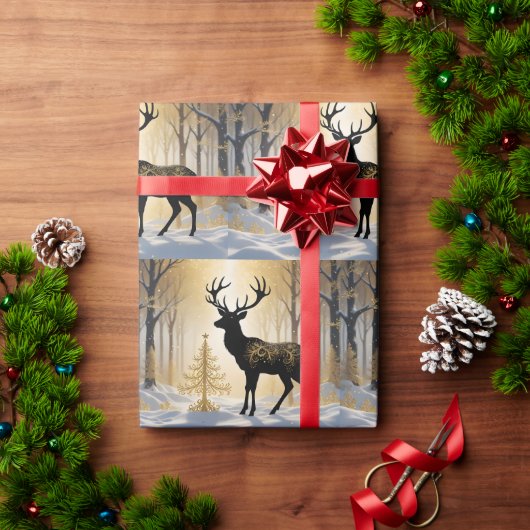 Goldener Hirsch im Winterlichtwald Geschenkpapier (Feiertagsgeschenk)