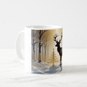 Goldener Hirsch im Winterlichtwald Kaffeetasse