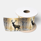 Goldener Hirsch im Winterlichtwald Satinband (Spule)
