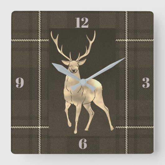 Goldener Hirsch kariert Große Wanduhr (Vorderseite)