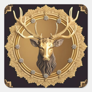 Goldener Hirsch Königliches Natursymbol Kunst Quadratischer Aufkleber