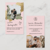 Goldener Hochzeitfotograf Rosa Blüte 2 Foto Visitenkarte (Vorne/Hinten)